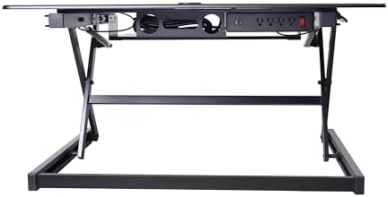 Rocelco 40" Height Adjustable Standing Desk Converter with AC Outlet USB Charger and Dual Monitor Arm Mount - Sit Stand Up Tabletop Riser - Sliding Keyboard Tray - Black (R DADRB-40-ACUSB-DM2)