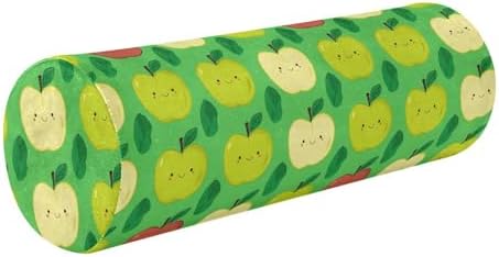 Yuiboo Cylinder Neck Roll Pillow, Fruit Face Green Orthopedic Round Pillows Memory Foam with Cover Knees Support for Massage Table