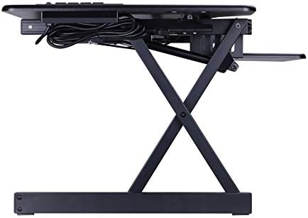 Rocelco 46" Height Adjustable Standing Desk Converter - Desktop AC USB Charger - Sit Stand Up Triple Monitor Riser - Tall Computer Workstation - Retractable Keyboard Tray - Black (R DADRB-46-ACUSB)