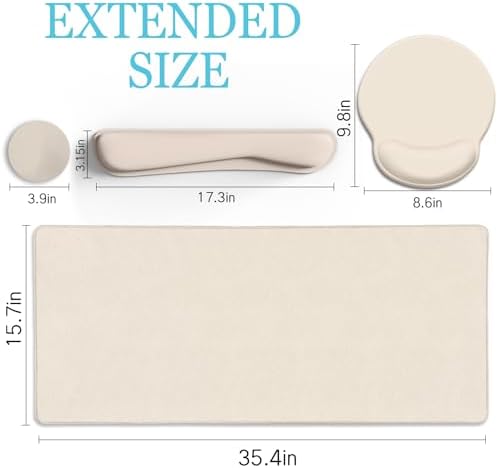 LIMKRIAN Oatmeal Beige Desk Mat Set, Large Mouse Pad & Keyboard Wrist Rest