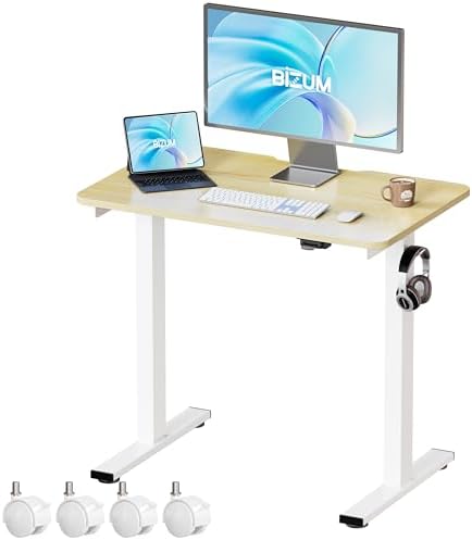 BIZUM 31.5" Small Electric Standing Desk Height Adjustable, Whole Piece Stand Up Computer Desk Work Study Writing Gaming Desks for Home Office Oak