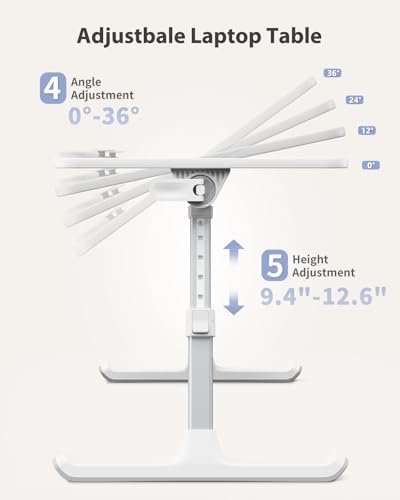 SAIJI Height & Angle Adjustable Laptop Stand for Bed, Lap Desk Tray Table