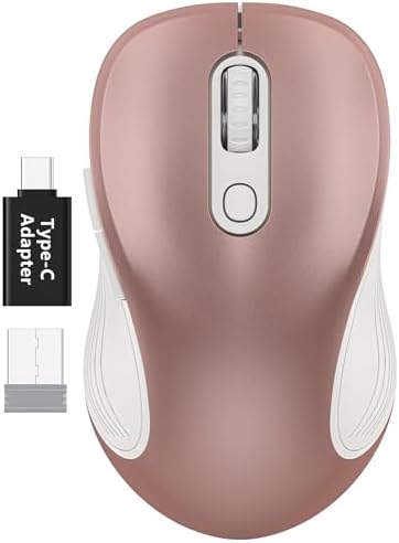 WisFox 2.4GHz Wireless Mouse for Laptop, Ergonomic 6-Button, Rose Gold