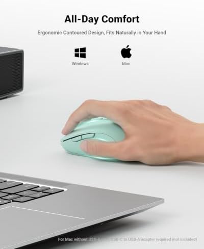 USB Wireless Mouse for Laptop PC Mac, 2.4GHz Cordless Mouse-Mint Green