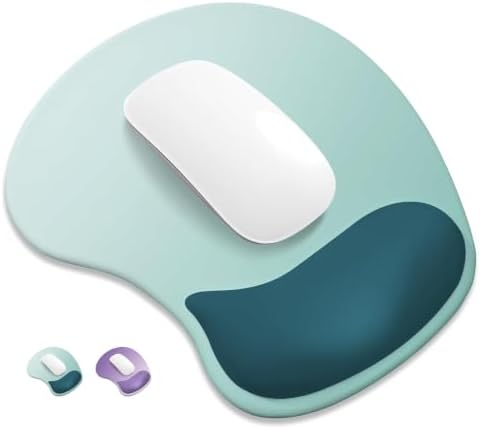ITNRSIIET Ergonomic Mouse Pad, Cushioned Gel Wrist Rest, Non-Slip Base, Smooth Surface, Cute Multi-Color, 9.5 x 8.2 in, Light Green to White