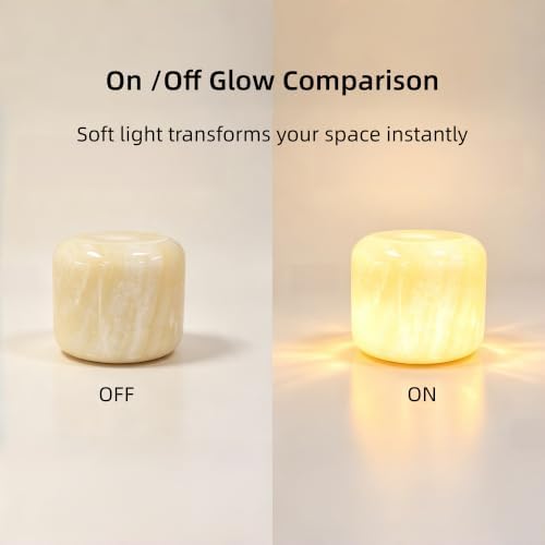 Natural Marble Lamp Cordless Touch Control Night Light Rechargeable Small Marble Table Lamp, Dimming Warm Glow Portable Marble Touch Lamp for Bedroom, Living Room, Decor Gift (Peach Jade)