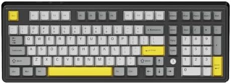 NACODEX Ajazz AK980 V2 Grey Yellow Wireless Mechanical Gaming Keyboard,Tri-Mode BT5.0/2.4GHz/USB-C Hot Swappable Custom RGB Backlit Computer Gaming Keyboards for PC/Tablet/PS/Xbox