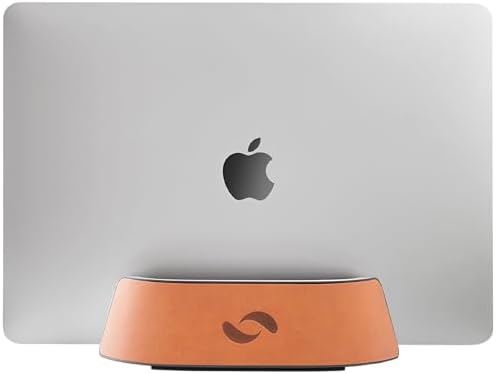 HumanCentric Vertical Laptop Stand in Vegan Cognac Leather, Adjustable