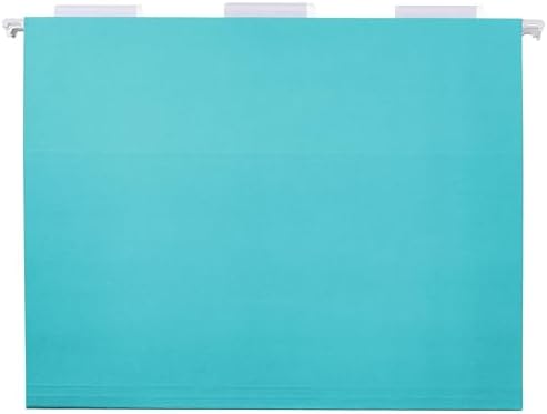 Amazon Basics Hanging File Folders with Adjustable Tabs for Document Organization, Letter Size, Aqua, 25-Pack