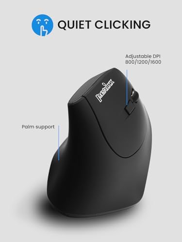 Perixx PERIMICE-715R Cordless Rechargeable Vertical Mouse - Duo Wired and Wireless Charging Feature - 6 Buttons Design - Black - Right-Handed