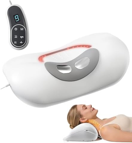 Neck Massage Pillow with Heat & Gentle Light, Contour Design for Relaxation