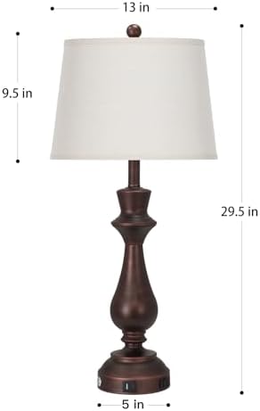 Vintage Table Lamp for Living Room,30" Tall Bedside Lamp with USB Charging Port,3-Way Dimmable Touch Nightstand Lamp for Bedroom Desk Side Table Office,Brown-1P