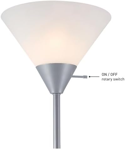 Globe Electric 677150 Elliott 72" Floor Lamp, Silver, White Plastic Shade, On/Off Rotary Switch on Shade, Standing, Living Room Decor, Bedroom, Tall, Corner Light
