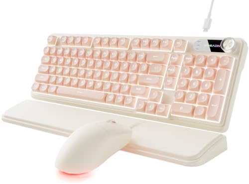 EWEADN Wired Keyboard and Mouse Combo with Detachable Wrist Rest - Peach