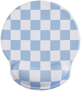Ohocut Blue Checkered Mouse Pad with Gel Wrist Rest, Wrist Support, Ergonomic Desk Accessories for Women, Office Laptop Gaming Decor, Cute Aesthetic Trendy Check Design