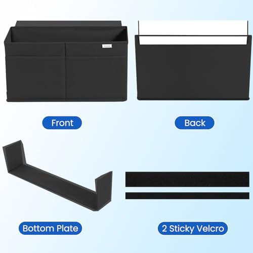 Desk Side Hanging Organizer, Adhesive Storage Bag with Pockets for Magazine Ipad Notebook, for End Tables Home Office Desks Computer Workstations Dressing Table, Black