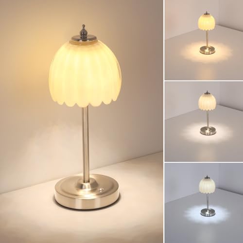 Shenmoyl Tulip Table Lamp with 5200mAh Battery & Touch Control, Cordless Small Table Lamp with 3 Colors, Dimmable Rechargeable Table Lamps for Living Room, Bedroom, Desk, Bedside (Creamy Yellow Tulip)