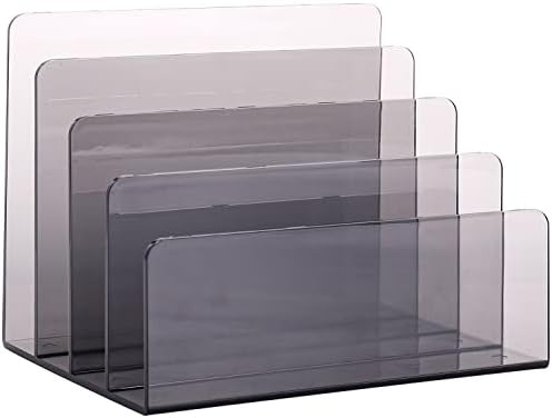 Sooyee 4 Compartment Acrylic File Organizer Holder Folder Organizer for Desk,Office Decorations for Work,Clear Black