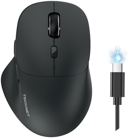 TECKNET Wireless Mouse Bluetooth 5.0/3.0 & 2.4G Rechargeable, Silent Clicks, Adjustable 4800 DPI, 6 Buttons, Ergonomic Design, Bluetooth Mouse for Laptop, Computer, ipad - Gray