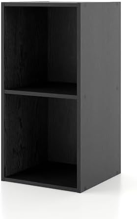 Homes: Inside + Out Apexa 2-Cube Storage Organizer Shelves, Stackable Wood Bookcase Fits Cubby Bins for Organization, Dorm Teen Room Decor & Home Office, Black