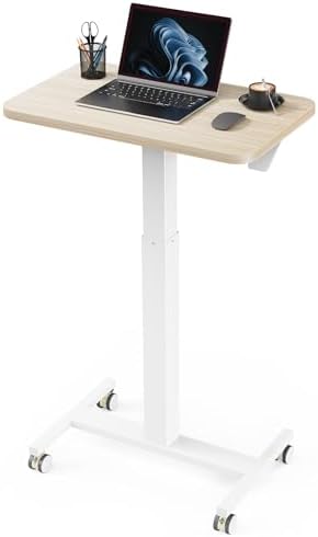 Marsail Mobile Standing Desk, Wider Height Adjustable Computer Desk, Rolling Sit Stand Desk with 4 Lockable Wheels, Ergonomic Desk for Home Office and Classroom, Natural