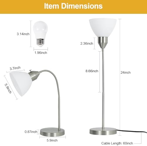 RISLG LED Desk Lamp for Home Office, 3 Levels Dimmable Reading Light, Flexible Table Lamp for Bedside Office, Rotary Switch Control, Desk Lamp for College Dorm Study Lamp, Bulb Included, Sliver