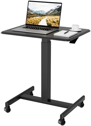 BONTEC Mobile Standing Desk Adjustable Height,Rolling Laptop Cart with Hook