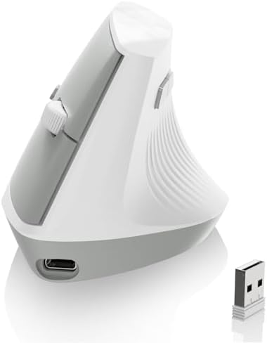 AJAZZ I300 Bluetooth and 2.4G Rechargeable Wireless Mouse,Ergonomic Vertical Design Optical Mouse Computer Mice,800/1200/1600 DPI,Quiet Clicks,84G Lightweight for Laptop, Desktop, PC, MacBook(White)