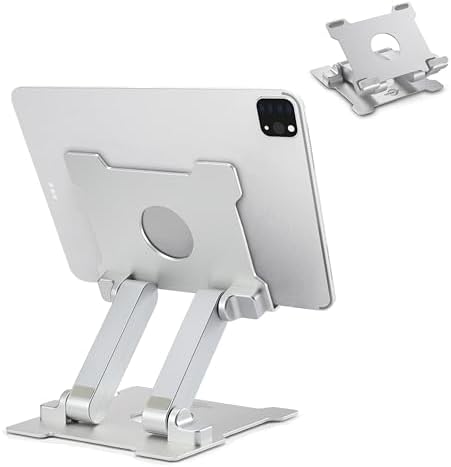 KABCON Quality Tablet Stand,Adjustable Foldable Eye-Level Aluminum Solid Up to 15-in Tablets Holder for Microsoft Surface Series Tablets,iPad Series,Samsung Galaxy Tabs,Amazon Kindle Fire,Etc.Silver