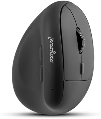 Perixx PERIMICE-608II Wireless Vertical Mouse, 2.4GHz, 6 Buttons, Adjustable DPI 800/1200/1600/2400, Right-Handed Design, USB Receiver, Black
