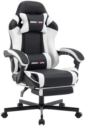 Ergonomic Gaming Chair with Footrest,Video Gaming Chair for Adults,White