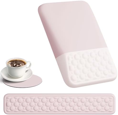 Ospelelf Ergonomic Mouse Pad and Keyboard Wrist Rest, Typing Wrist Pad with Support, Desk Mousepad Set for Office, Pink