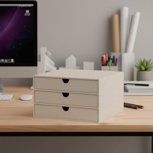 UnionBasic Document Organizer, 3-Drawer File Cabinet Document Storage Box, Office Desktop Filing Organizer, Beige