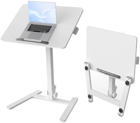 25" Mobile Folding Desk, Pneumatic No-Assembly Standing Desk, White