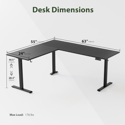 Agilestic 63 x 55 Inch L Shaped Electric Standing Desk, Black