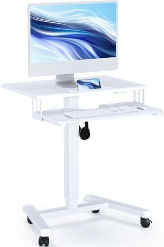 BONTEC Mobile Standing Desk with Keyboard Tray, Mobile Podium on Wheels