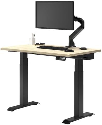 Desky Dual Mini Sit Stand Desk Classic Oak 32" Grommets Matte Black