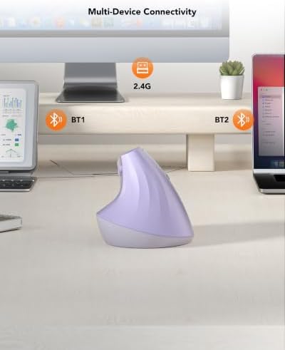KYSONA EM18 Wireless Ergonomic Vertical Mouse, Ergo Design, Bluetooth Cordless Mouse for Medium/Large Hands, Silent Click, 5-Level Adjustable DPI, Carpal Tunnel Mice for Computer/PC/Mac/Laptop, Purple