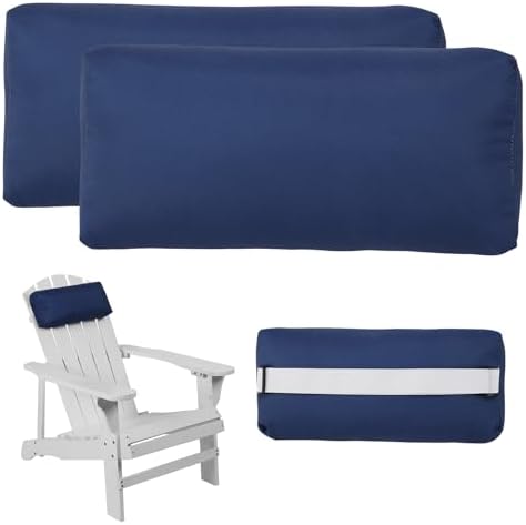 Headrest Pillow for Patio Chaise Lounge Chair, Outdoor Chaise Pillows with Adjustable Elastic Stripe Head Resting Pillows for Recliner Office Chair, Dark Blue 2 Pack