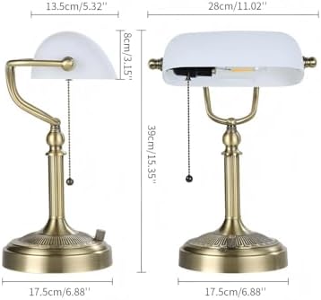 White Matted Stepless Dimmable Glass Bankers Desk Lamp