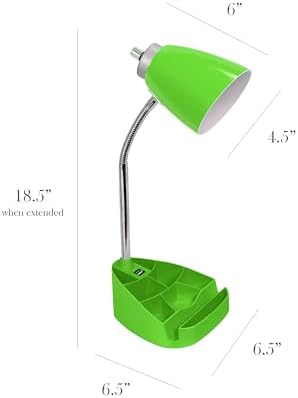 Simple Designs LD1093-GRN 18.5" All-in-One Gooseneck Desk Lamp with iPad Stand, Book Holder, and Convenient USB Port, for Office, Bedroom, Living Room, Green