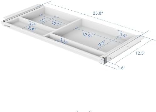 Mount-It! Under Desk Drawer with 4 Compartments, Deep Low-Profile Slide-Out Storage Organizer, 25.8″ x 12.5″ x 1.6″, Smooth Glide Pull-Out Tray for Traditional & Single Motor Standing Desks, White