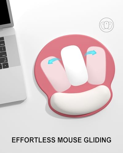 Auhoahsil Ergonomic Mouse Pad with Wrist Rest, Comfortable Silicone Non-Slip Computer Pain Relief Gel Mouse Mat with Wrist Support for Gaming, Work, Office, Women & Men, Cute Pattern, Pink Beige