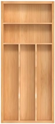 Silverware Organizer, Bamboo Kitchen Drawer Organizer, Utensil Holder, Cutlery Tray & Spoon Flatware Storage with Grooved Drawer Dividers (6.7''W x 15.5''D)