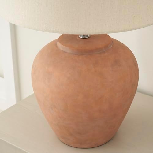 Nourison Home 20" Rustic Terracotta Ceramic Table Lamp with Fabric Shade, Bedside Nightstand Lamp for Bedroom, Living Room, Entryway