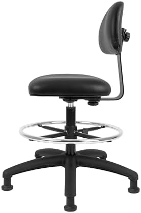 FSS Series Square seat Tall (24"-34") seat Height Chair. Vinyl-for Office, Garage, Desk, Shop, Computer, Doctor, Medical, Easy to Clean! 18" Footring (Black, Tall, Glides)