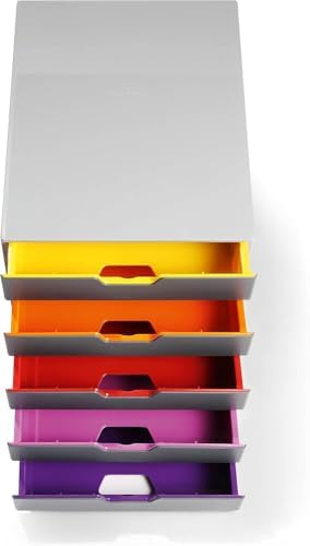 Durable Varicolor Drawer Organizer, 5 Color Coded Drawers, Gray