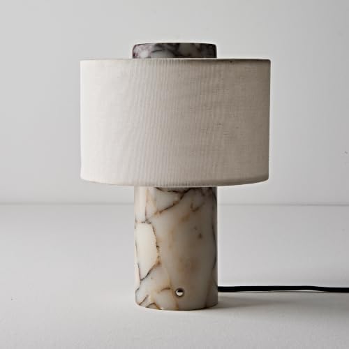 Ivory‑White with Veins Natural Marble Touch Table Lamp 3 Color Temperatures & Stepless Dimmable Bedside Lamp，Nightstand Desk Lamp for Bedroom Living Room Office Decor Gift，H 9.84Inch