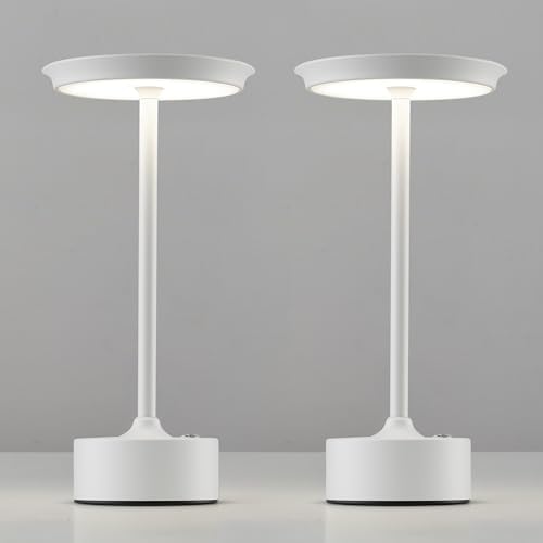 PUSU Rechargeable Table Lamps Set of 2, White Cordless Portable Desk Lamp