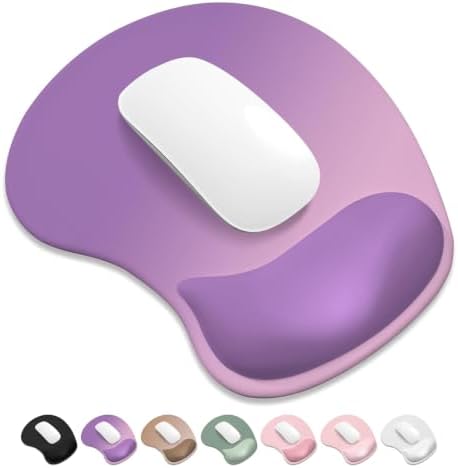 ITNRSIIET Ergonomic Mouse Pad, Cushioned Gel Wrist Rest, Non-Slip Base, Smooth Surface, Cute Multi-Color, 9.5 x 8.2 in, Purple Pink